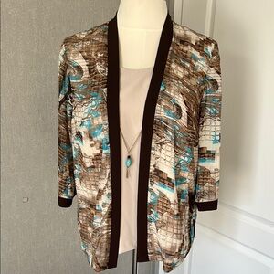 R&M Richards Brown and Blue Blouse with Abstract Pattern size 14 W